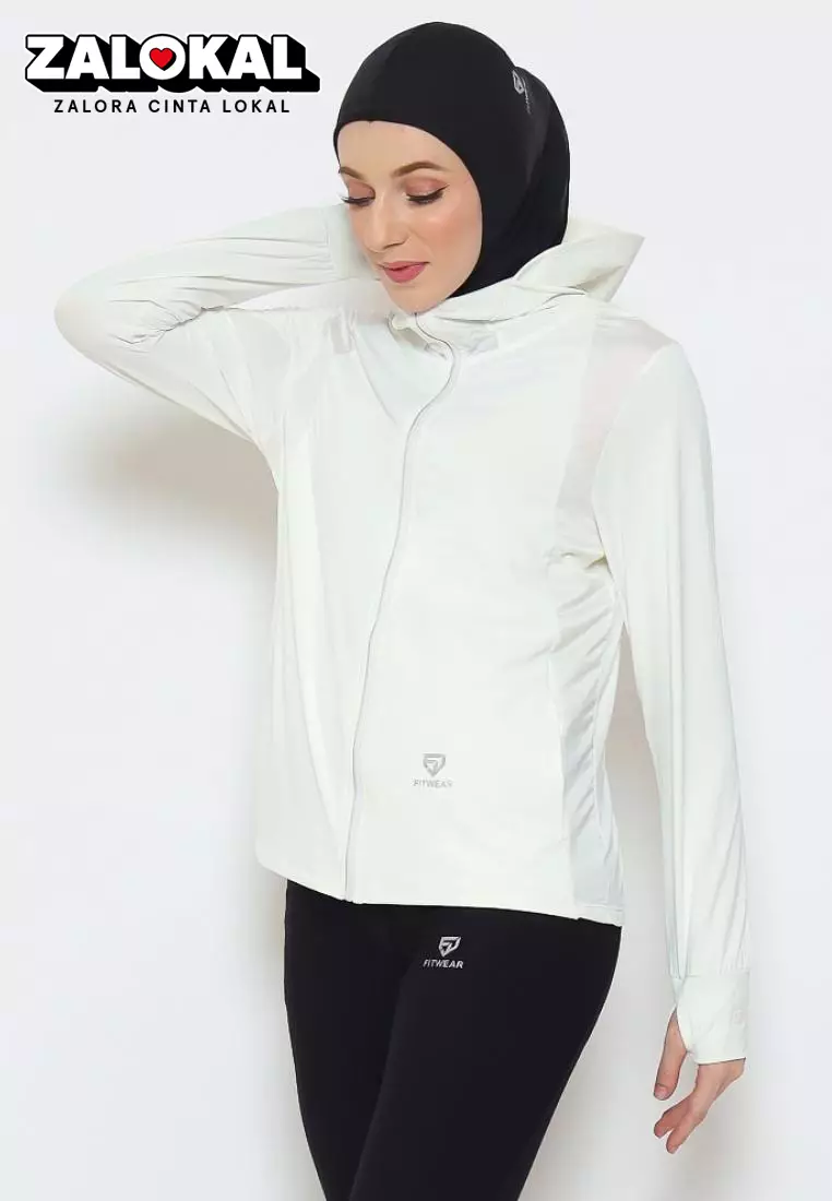 Fitwear - Jaket K-Style Anti UV Olahraga Wanita FLORYN UPF 50++ PJ POCKET - BROKEN WHITE