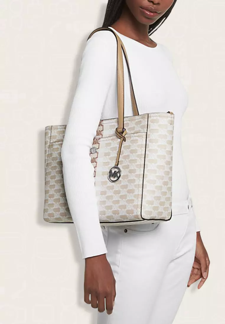 Michael Kors Maisie Large Logo Stripe 3-in-1 Tote Bag Camel