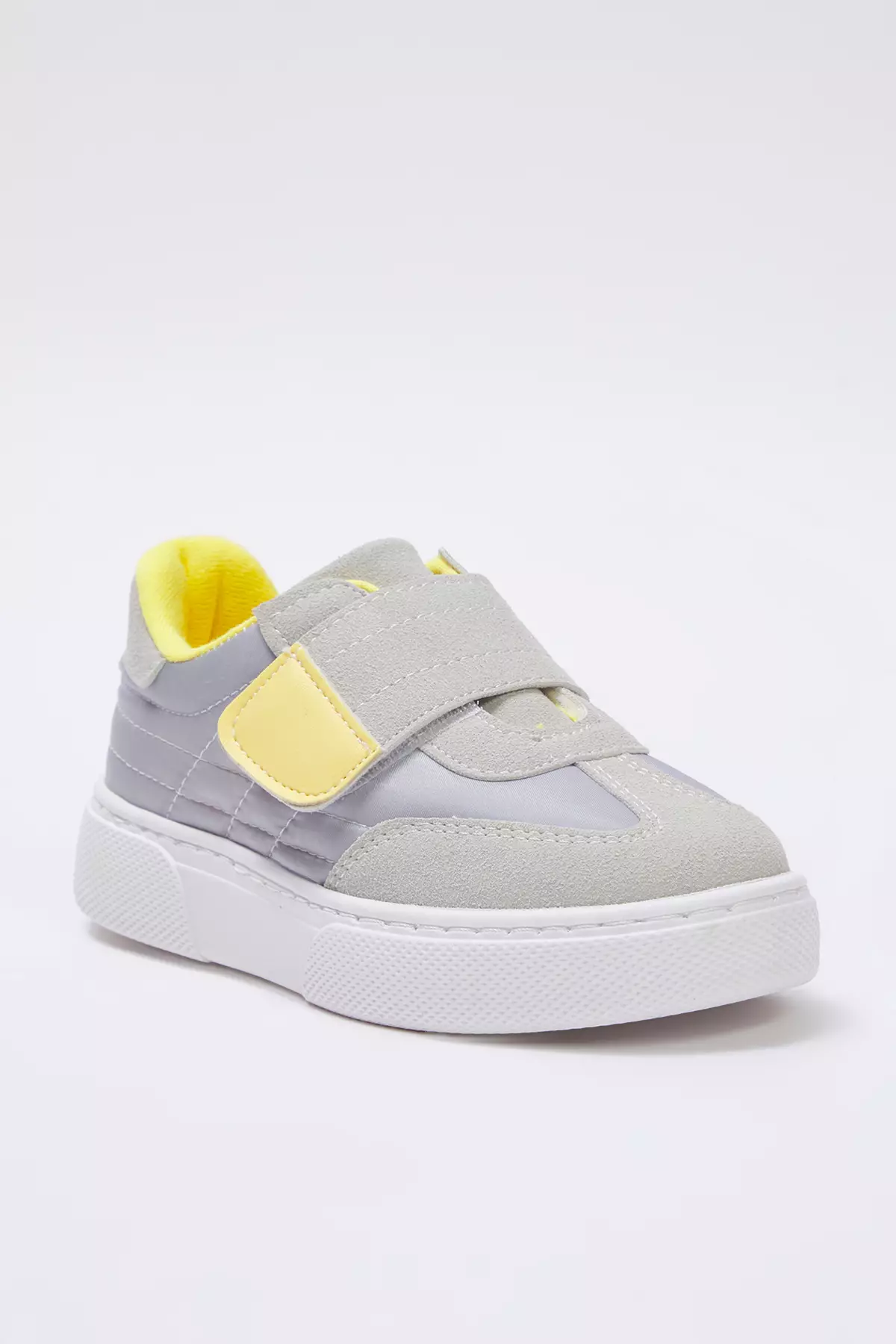 Unisex Children Kids Sneakers - Grey Nubuck With Color Block And Velcro Tape Takss25Sn00050