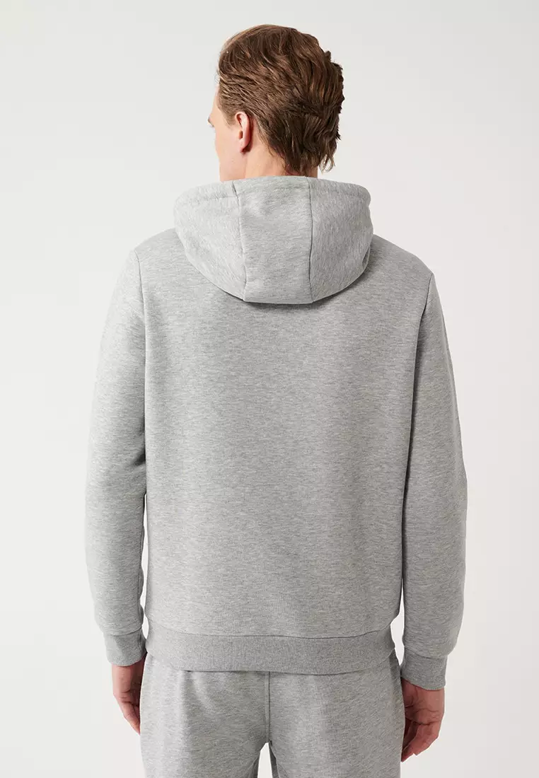 Men's Gray Hooded 3 Thread Raised Printed Sweatshirt A32Y1240