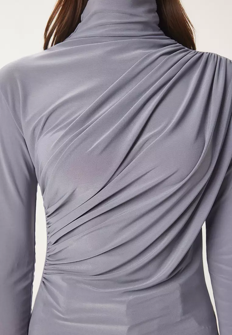 Gather Detailed High Collar Sandy Blouse