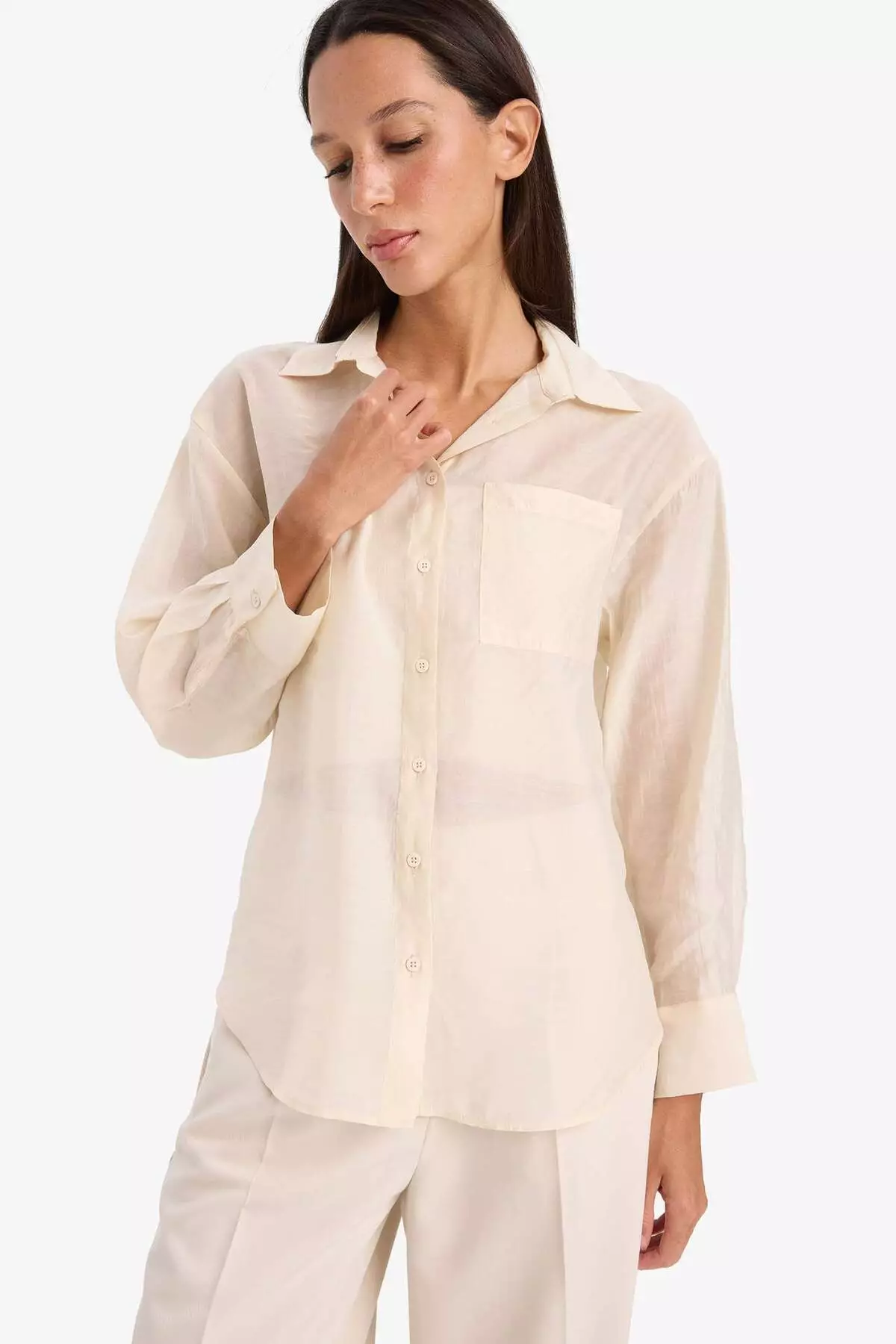 Oversize Wide Fit Basic Plain Modal Long Sleeve Shirt E3866Ax25Sp