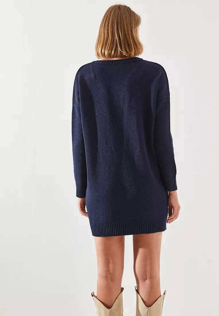 V-Neck Knit Mini Dress