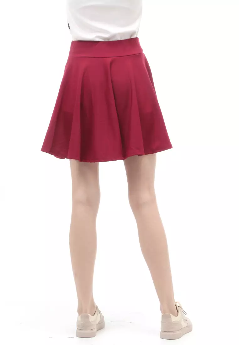 Rok Midi Bawahan Wanita Motif Solid Casual Relaxed Fit - Wine