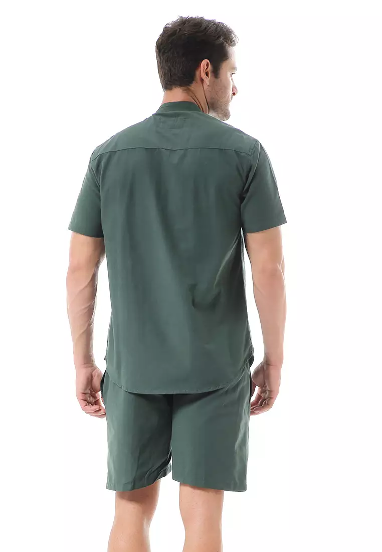 Vincent Kurta Set Pendek Motif Polos Setelan Pria Short Sleeve Material Cotton ORIGINAL - Green