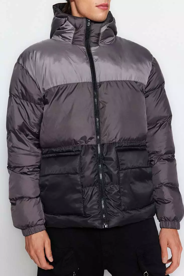 Men's color block hooded ski hotsell coat