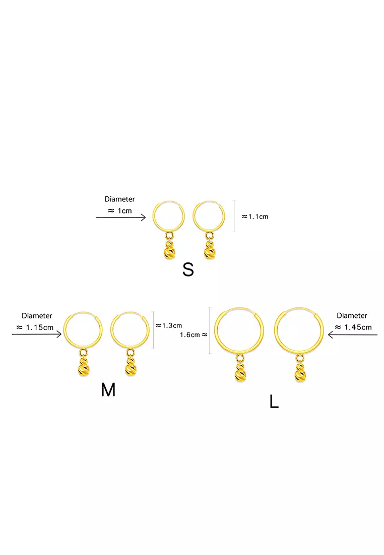 375/9K Gold Round Loop with Beads Earrings S63 (M Size)