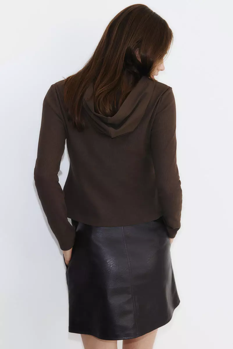 Ribbed zip-through hoodie