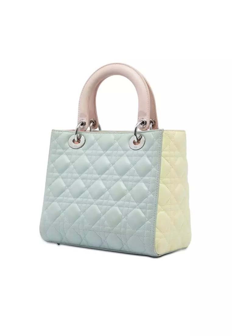 Pre-Loved Dior Medium Tricolor Lambskin Cannage Lady Dior
