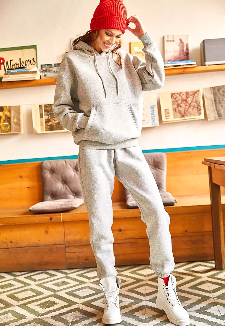 Buy Olalook Gray Kangaroo Pocket Hooded Fleece Inner Set 2025