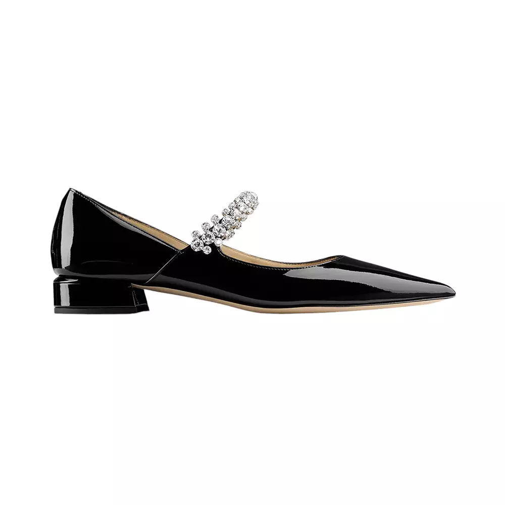 Jual Jimmy Choo Bing 25 Crystal Strap Patent Leather Flat Pumps