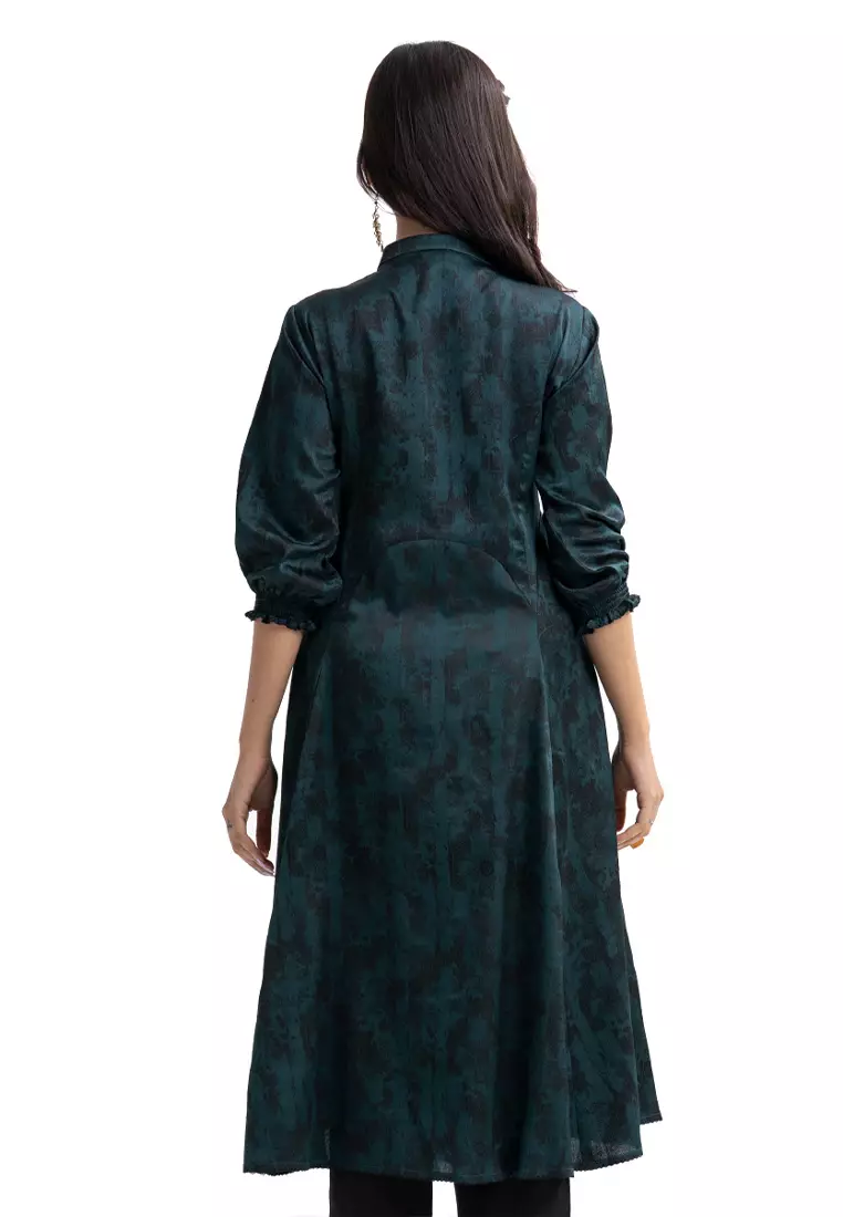 Le Reve 绿色绉纱丝绸装饰束腰外衣