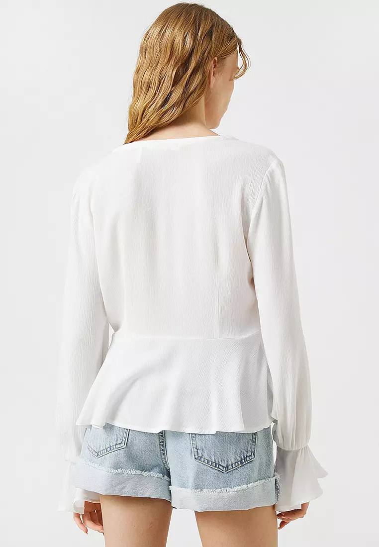 Koton PETER PAN NECK RUFFLE LONG SLEEVE - Blouse - off white/crème
