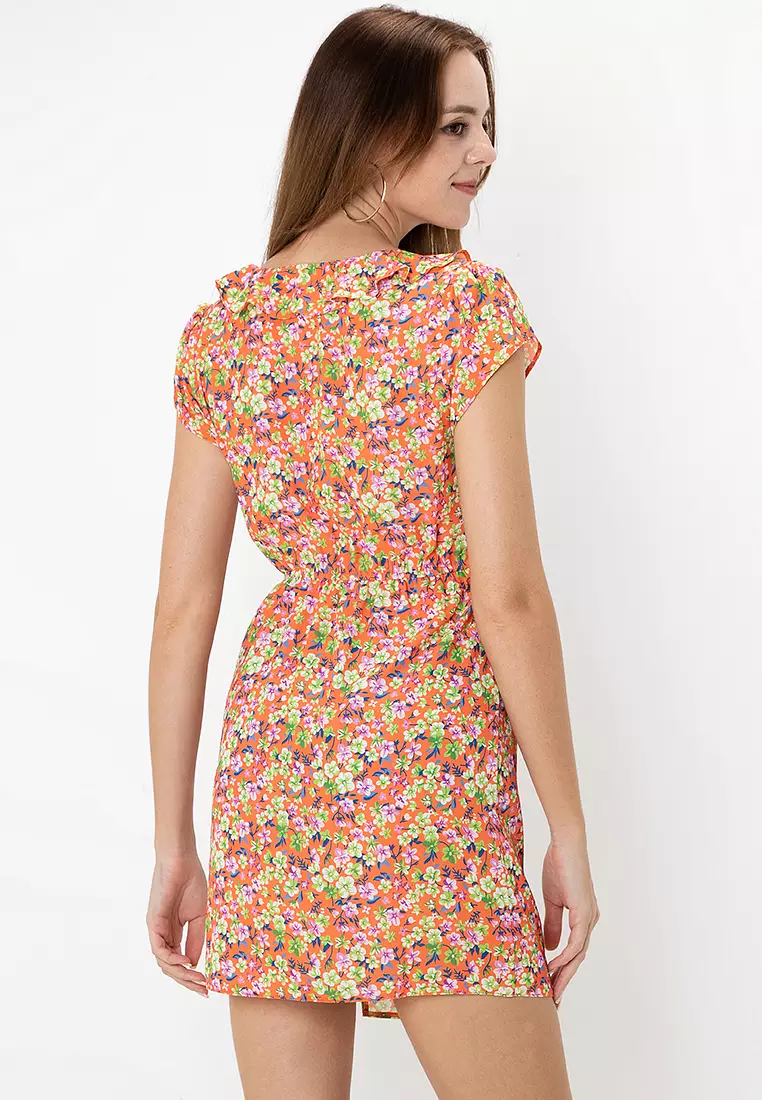 Lace Trim Ruffle Bodice Mini Tea Dress