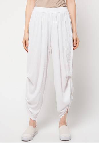 Side Drapped Pleated Pants - White