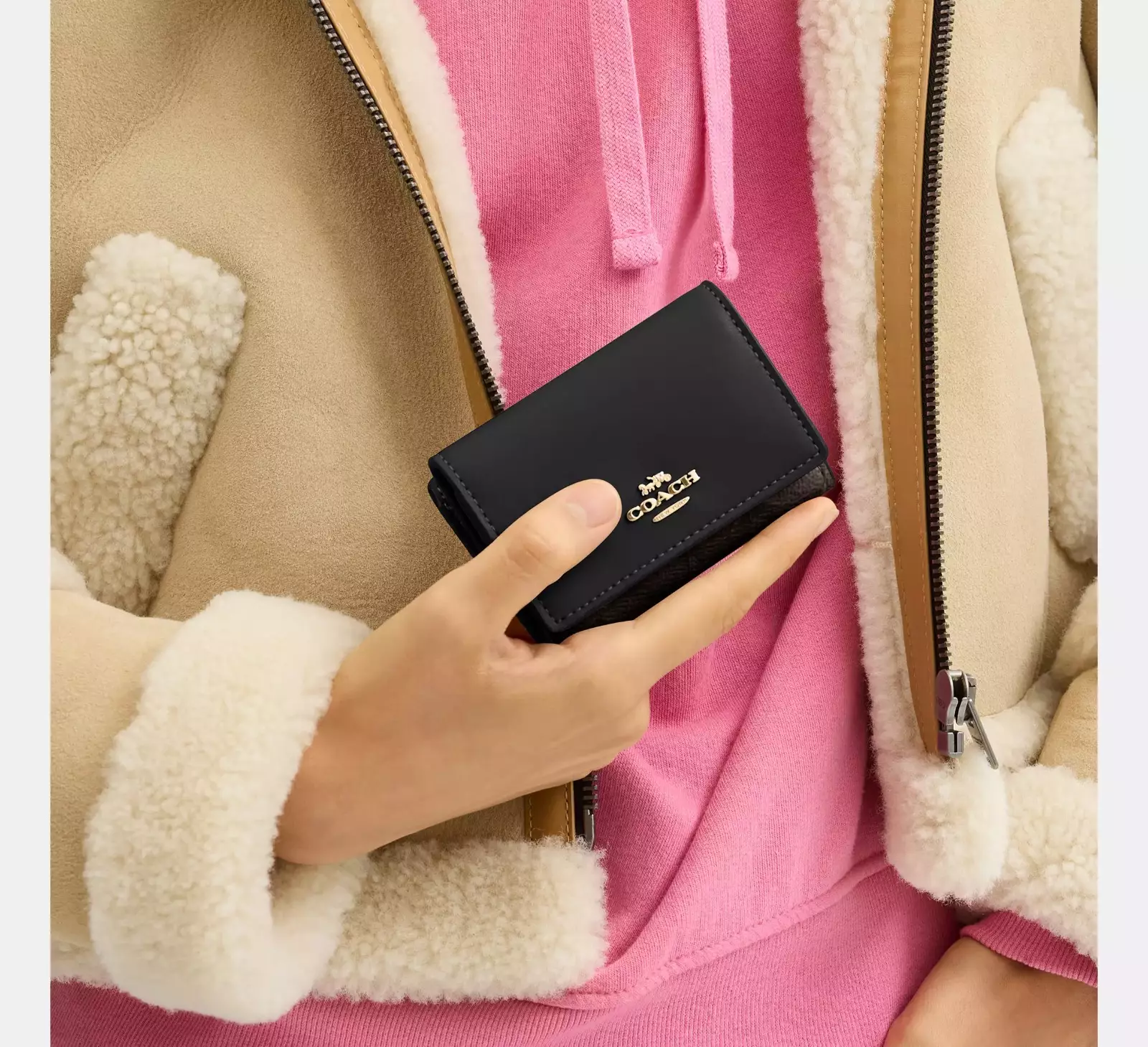 Micro Wallet In Signature Canvas Gold/Walnut/Black