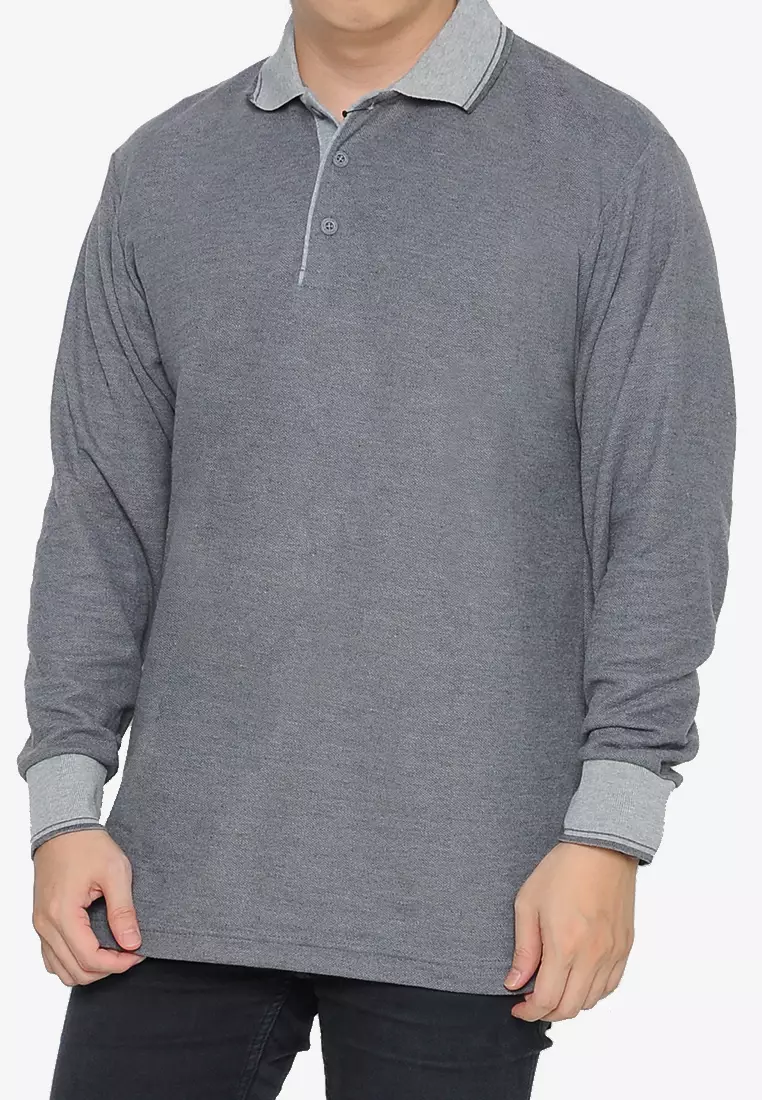 Andre Michel Kaos Polo Shirt Lengan Panjang Kerah Abu Abu Misty Muda 933-39