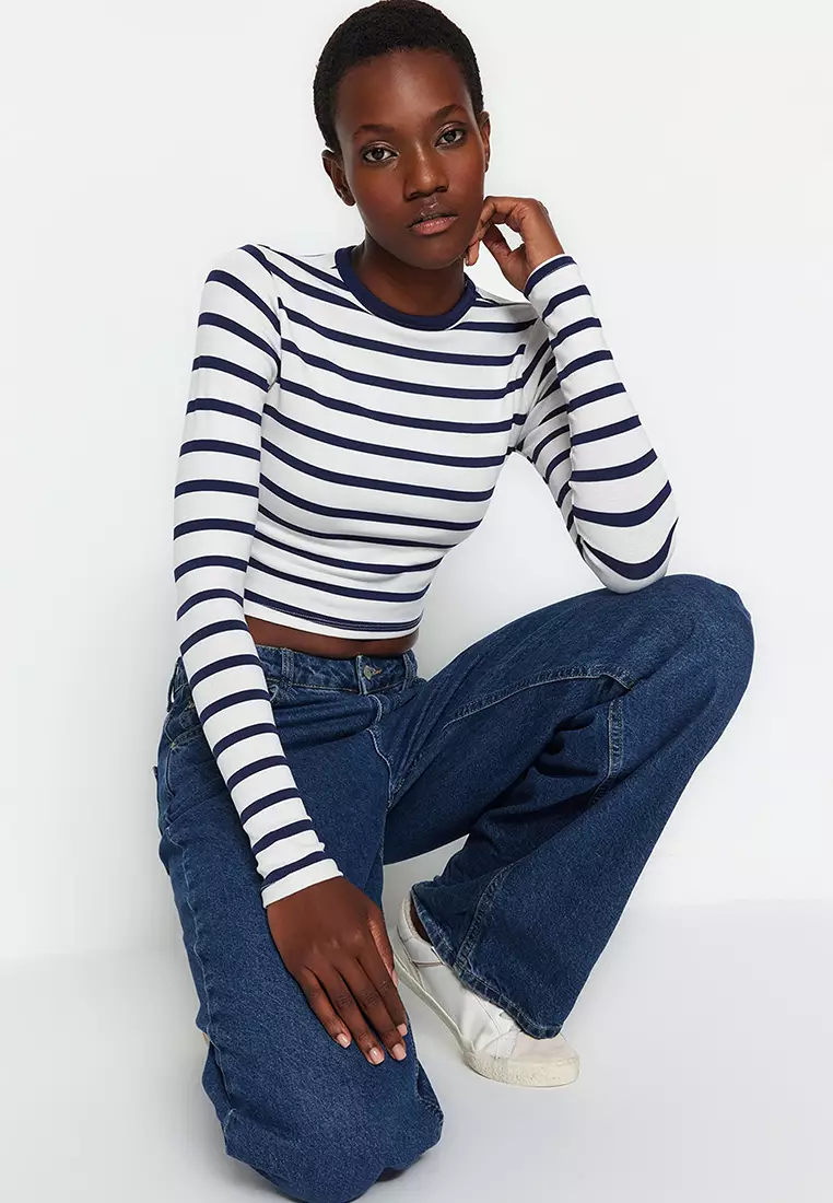 Striped Fitted Crop Knit Top