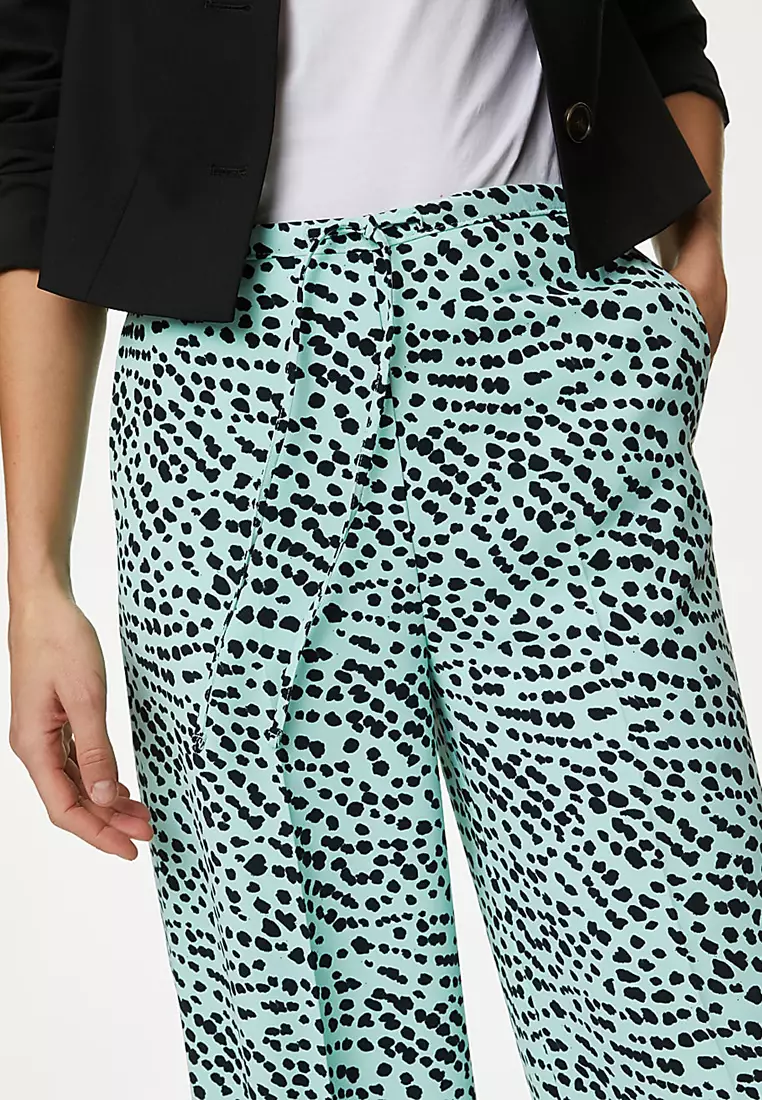 Printed Drawstring Wide Leg Trousers