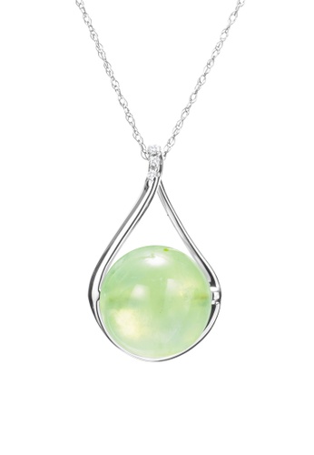 Majade Jewelry green and silver Peridot Drop Shape Necklace In 14k White Gold And Diamond 2B338AC298A3C0GS_1
