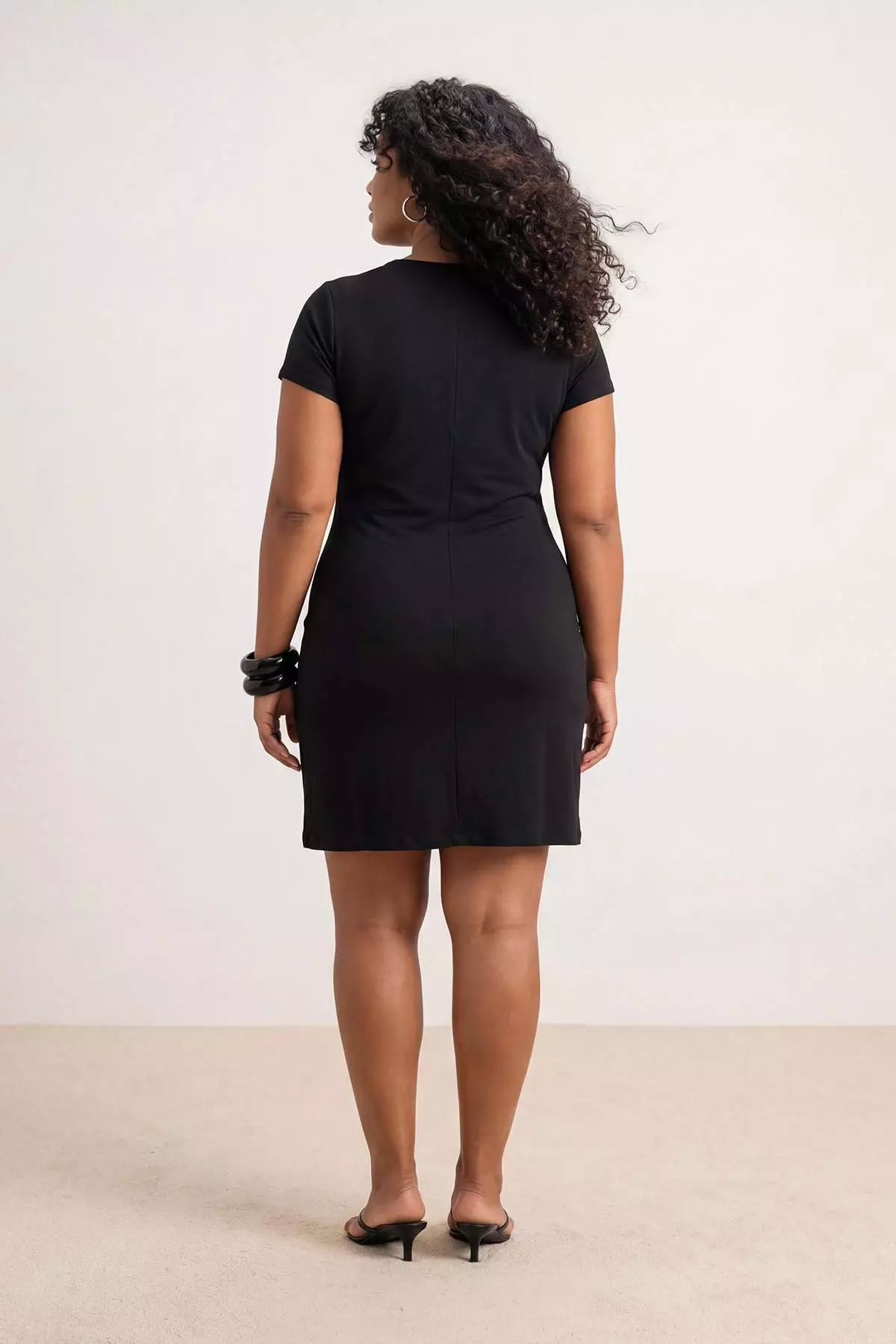 Black Double Breasted Collar A-Line Crepe Mini Smart Knitted Plus Size Dress Tbbss26Ah00137
