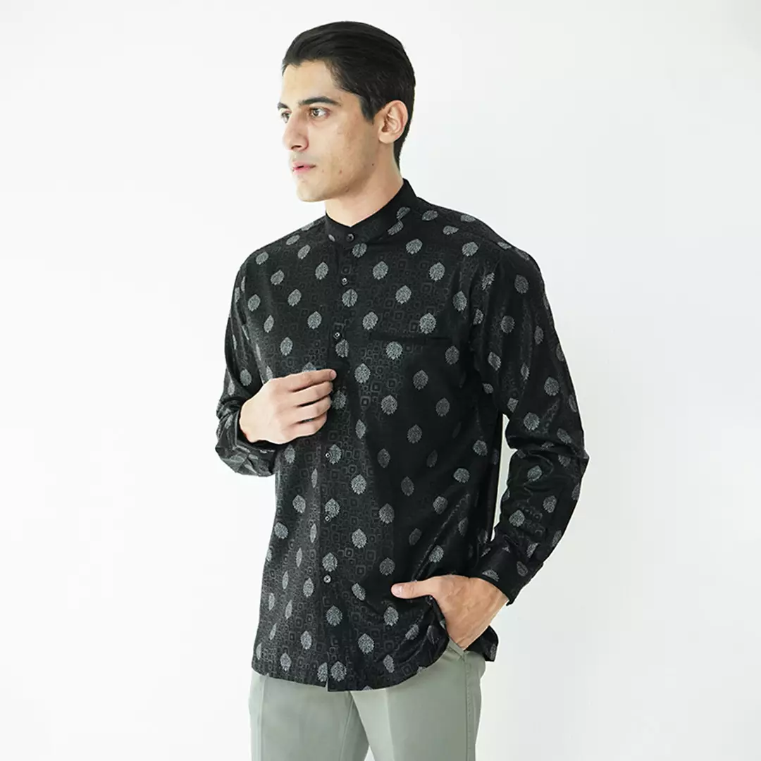 Casella Baju Koko Pria Lengan Panjang | Baju Koko Batik Syam 9983 Black