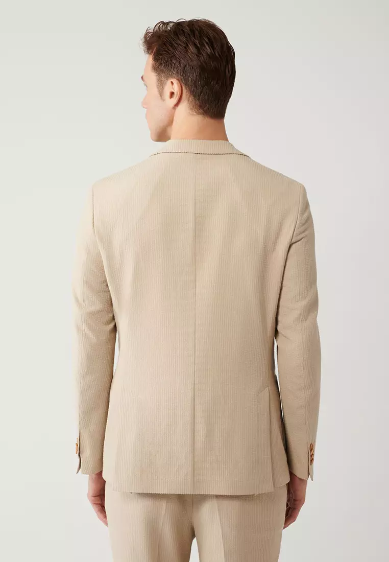Men's Beige Slit Unlined Flexible Fabric Jacket A41Y4000