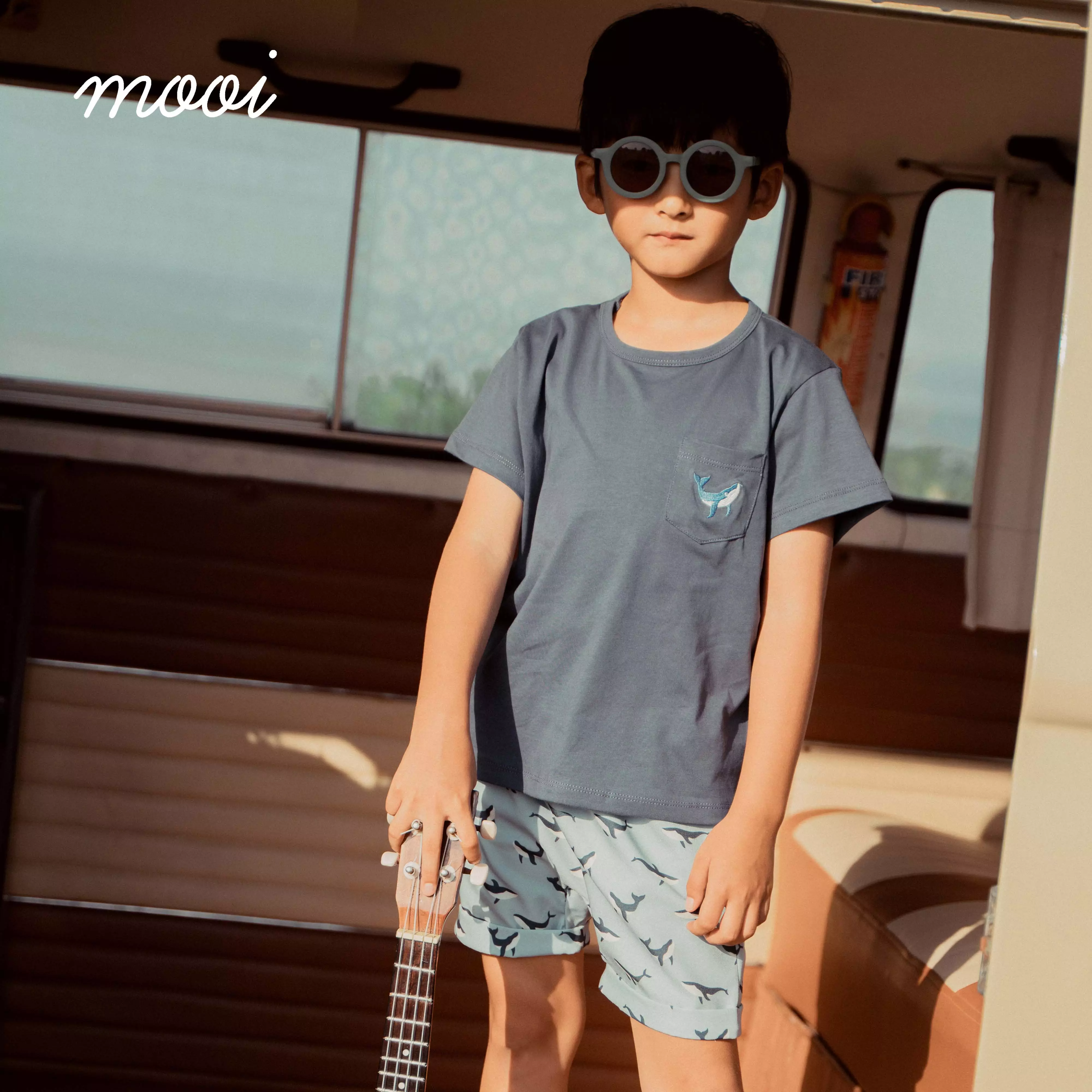 Mooi Setelan Anak Kaos Anak Tshirt Pocket Tee Set - Grey
