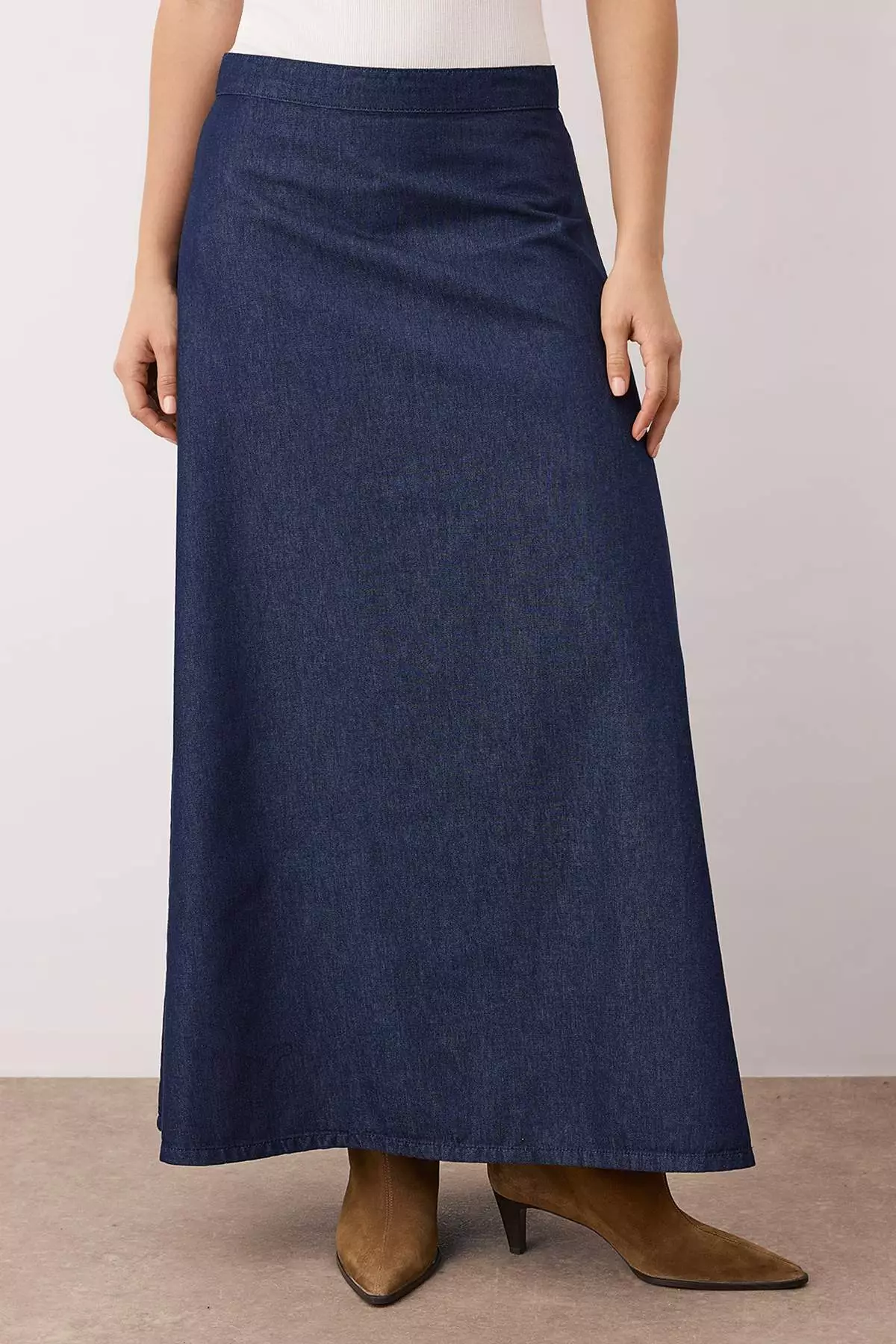 Dark Blue Flounce Maxi Denim Skirt
