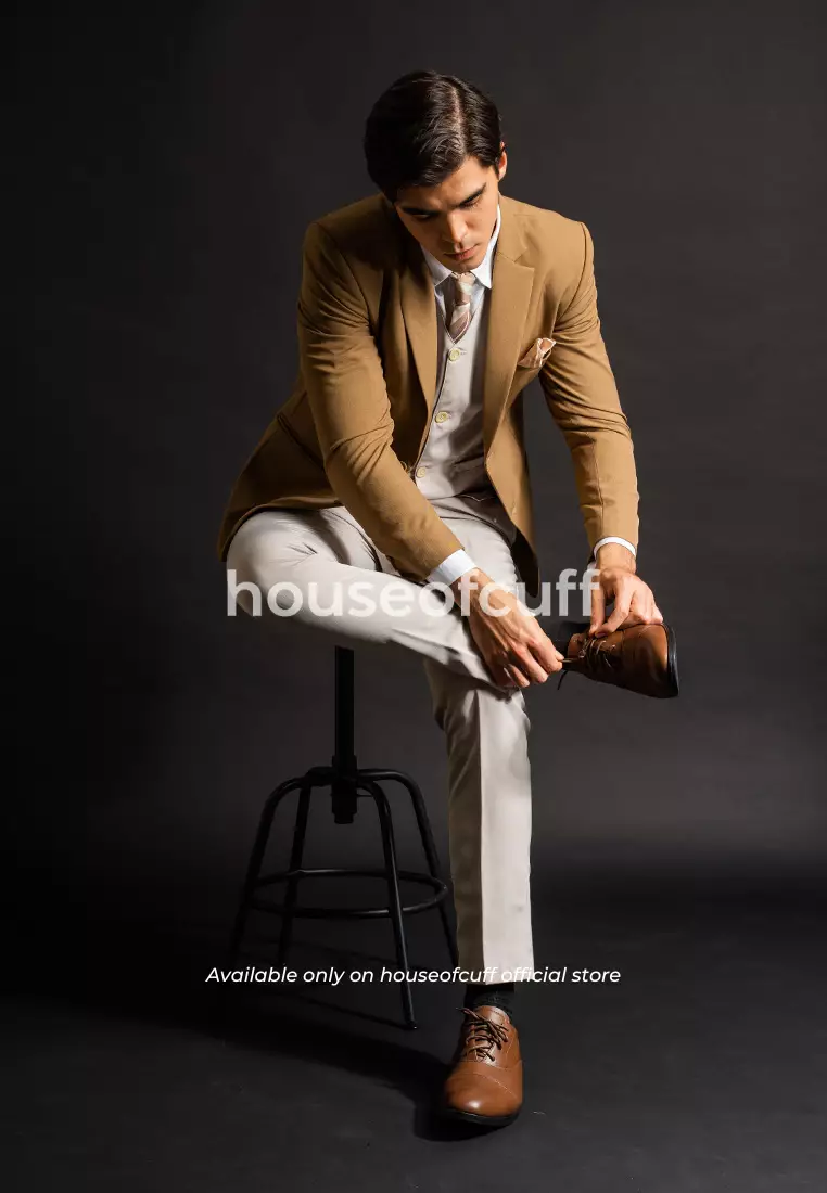 Sepatu kulit pria formal pantofel oxford quarter cap toe coklat