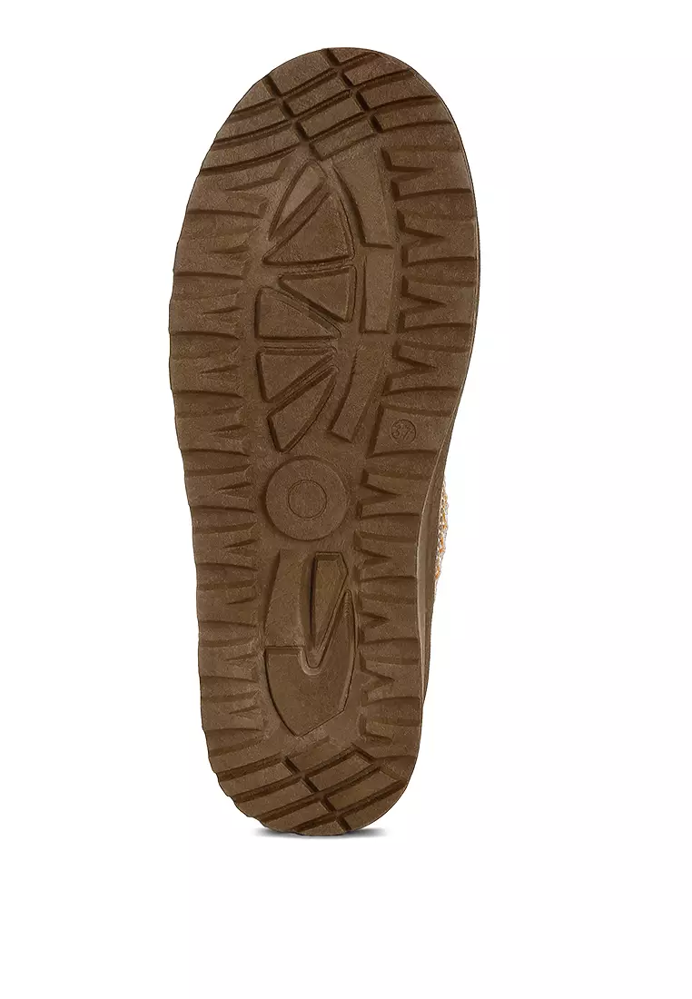 Taupe Embroidered Platform Fur Classic Slip-On