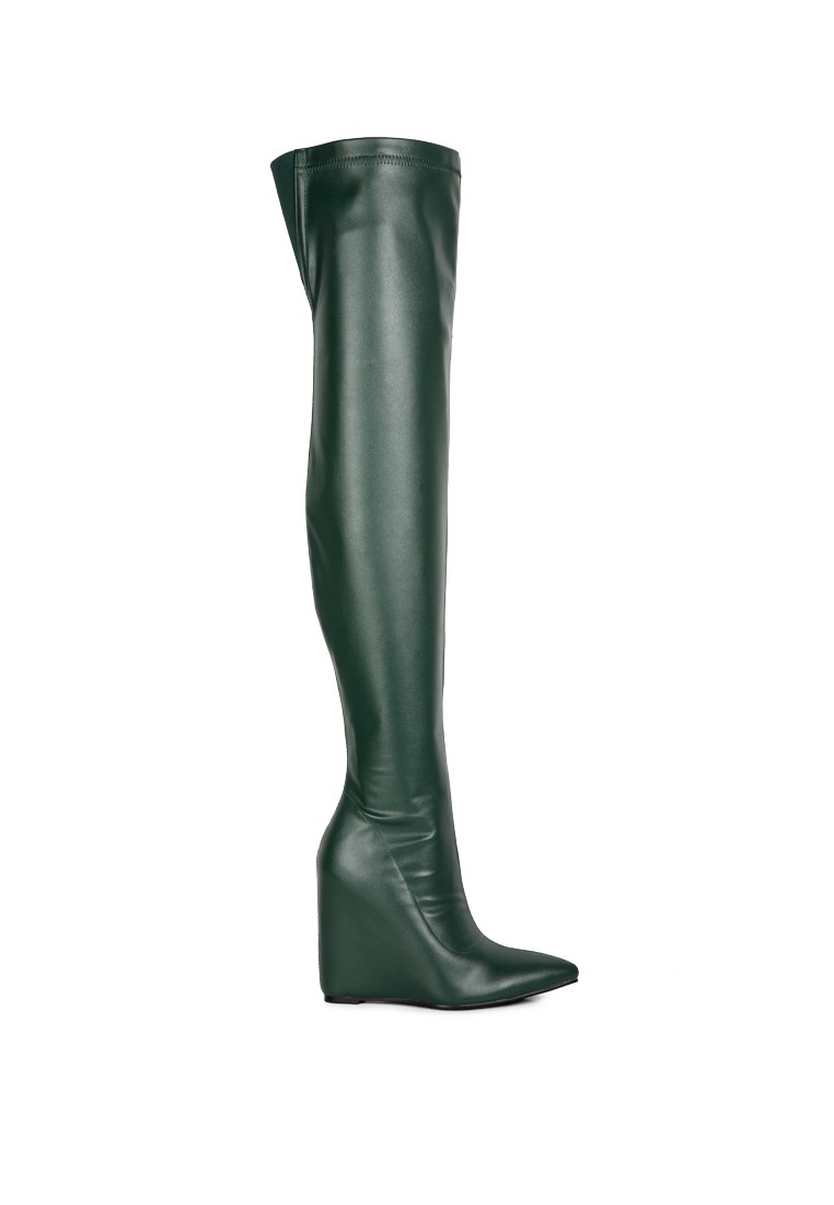 Khaki Long Knee Platform Chunky Boots