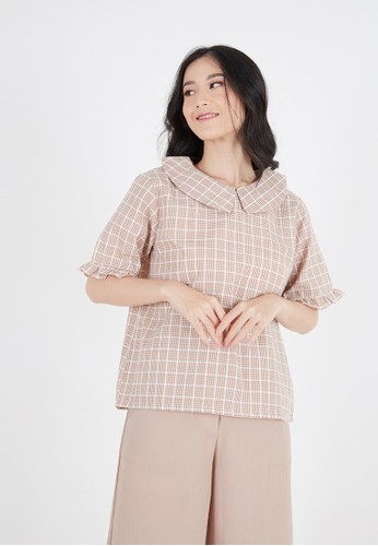 Sorabel brown Gretyie Plaid Ruffle Blouse Brown D06B3AACADA834GS_1