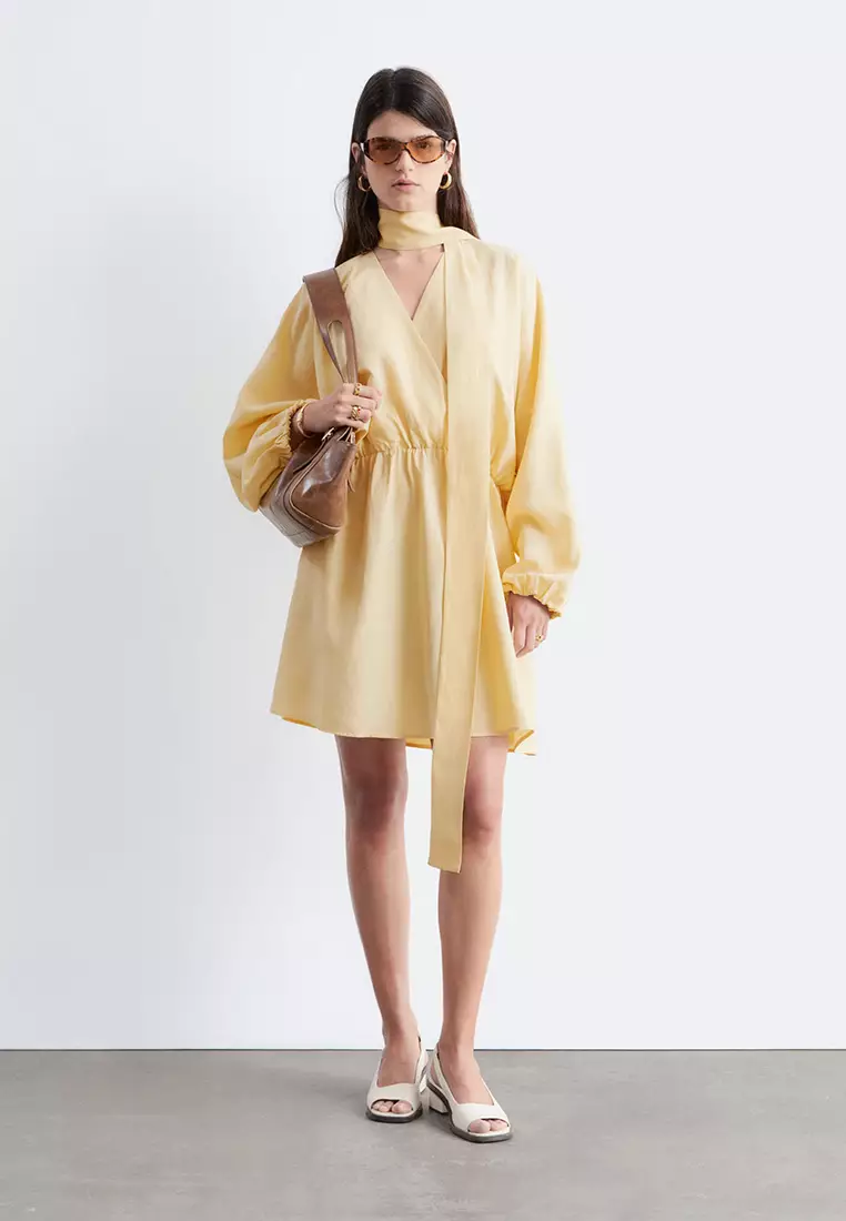 Scarf-Detail Wrap Mini Dress