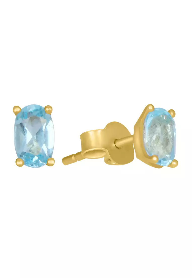 Aquamarine Oval Studs Earrings 18k Gold
