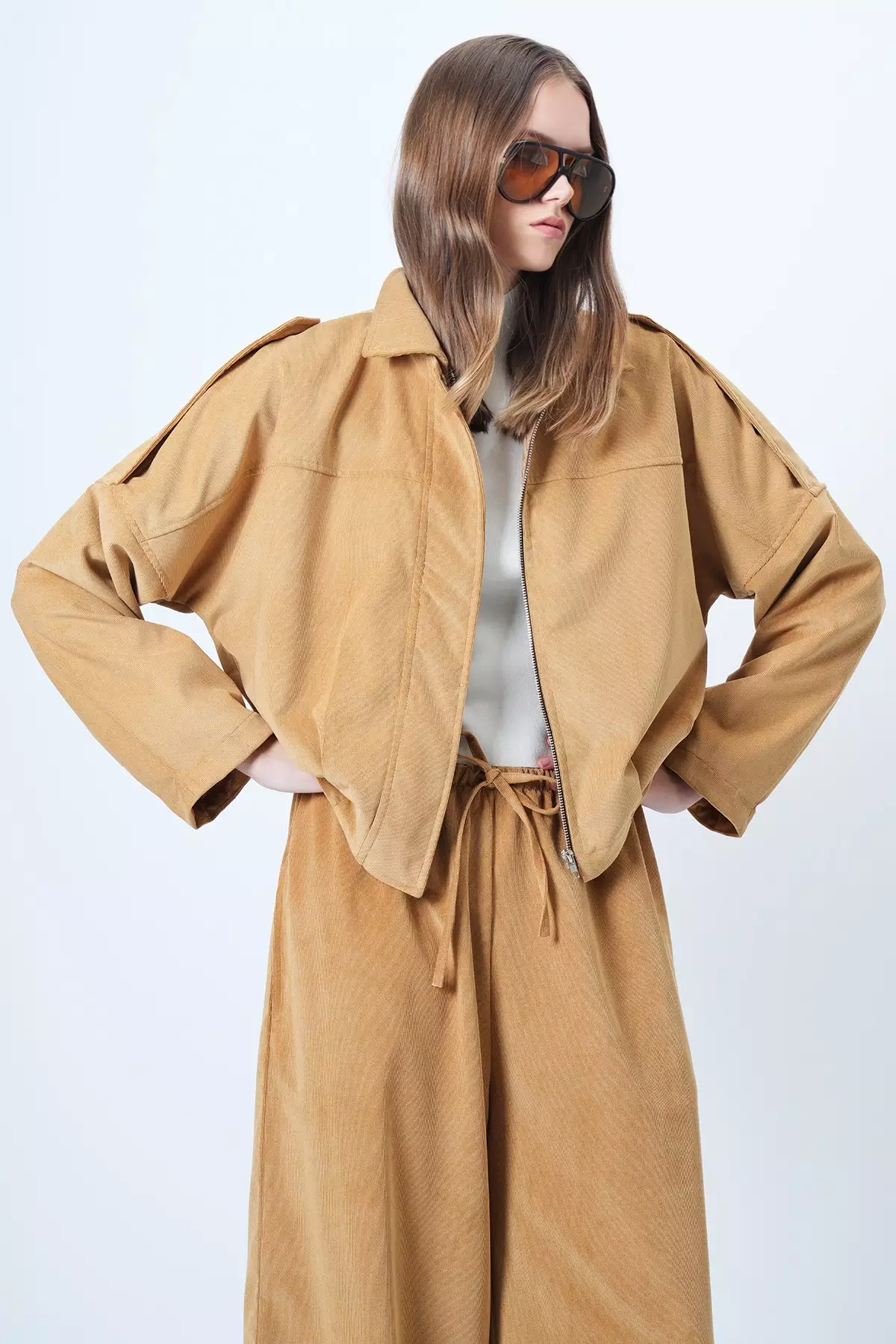 Women'S Mustard Shoulder Epaulettes Lined Velvet Bomber Jacket Alc-X14617