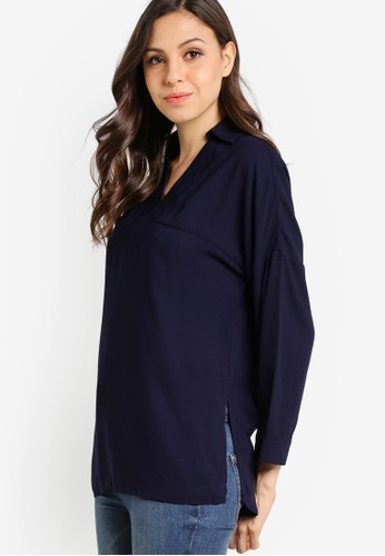 Collared V Front Blouse