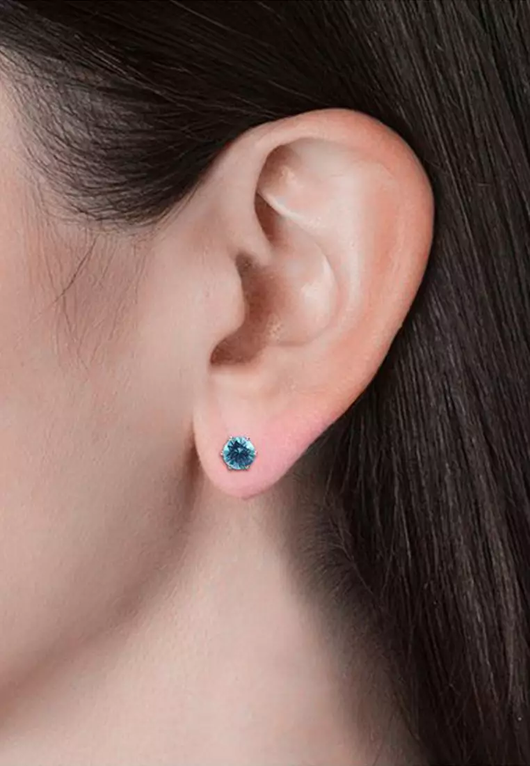 Birth Stone Earring December Blue Topaz WG - Anting Crystal Swarovski by Her Jewellery