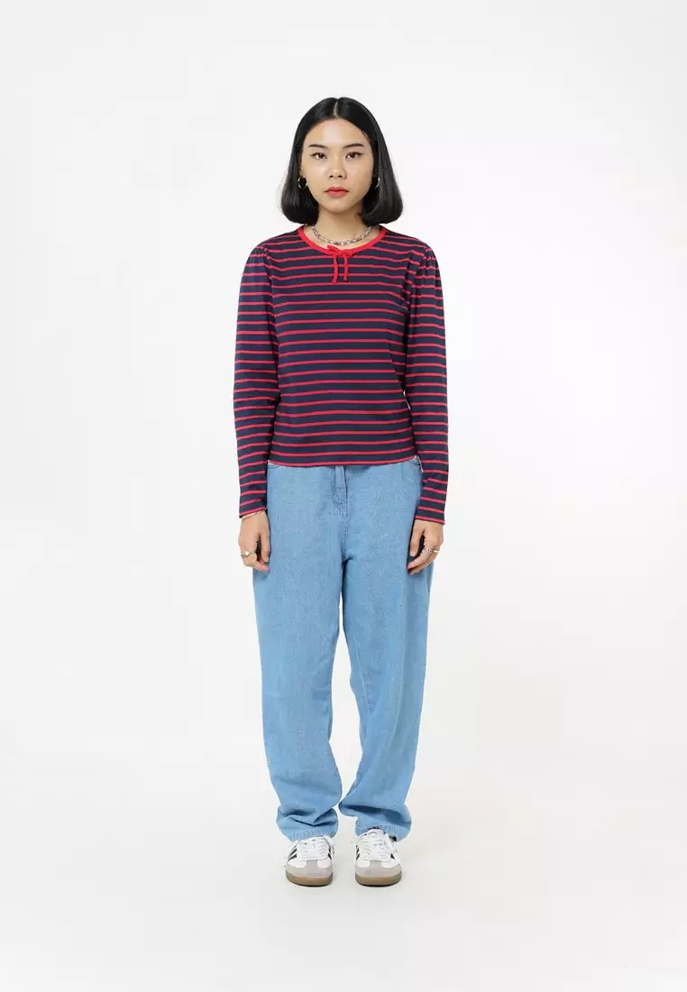 3Second Women's T-Shirt Long Puff Sleeve Body Fit Cotton Polyester Moon C180326