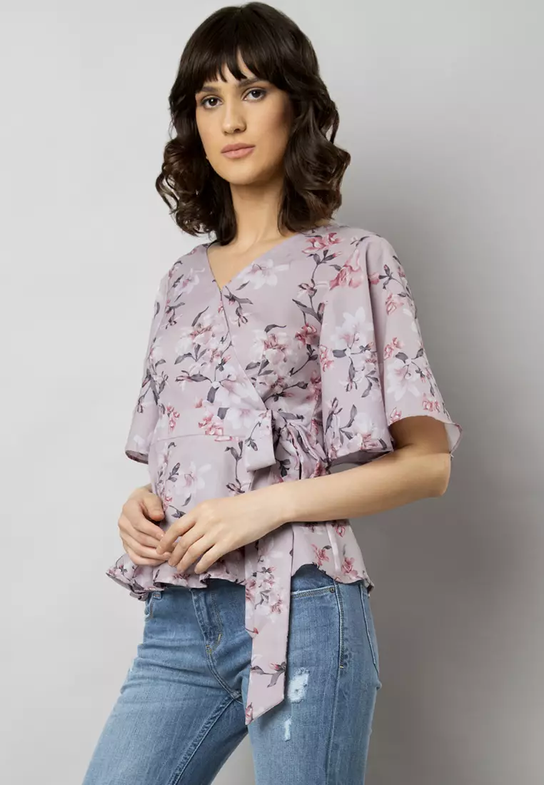 Buy FabAlley Pastel Pink Floral Wrap Top Online ZALORA Malaysia