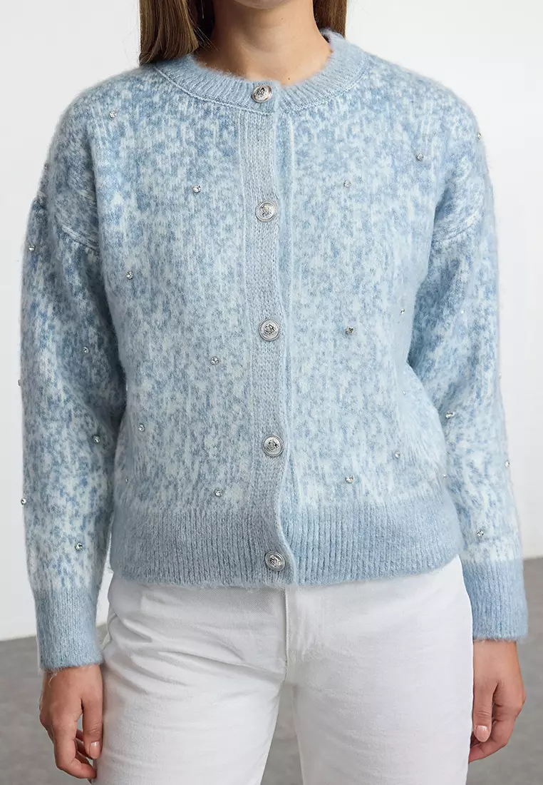 Blue Soft Textured Patterned Knitwear Cardigan TWOAW25HI00185