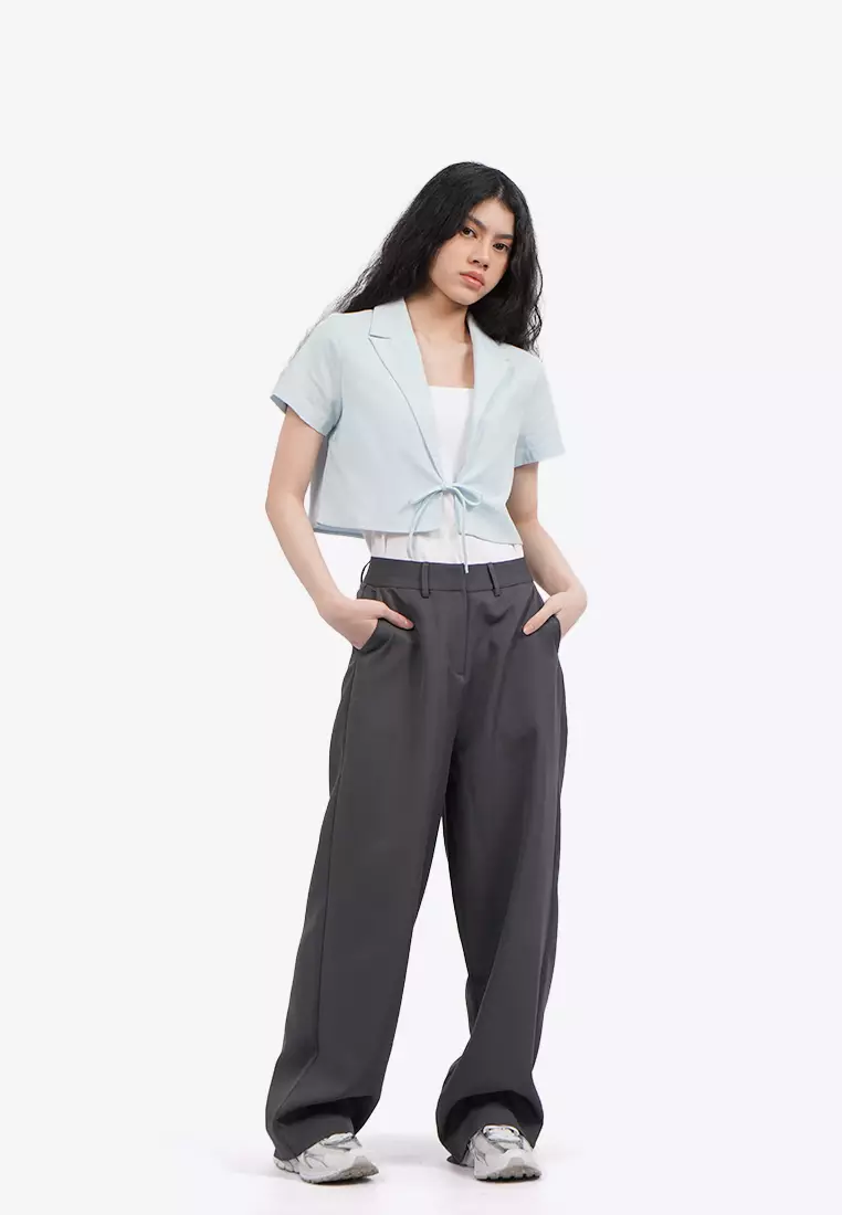 Short Sleeve Blazer with Tied Opening