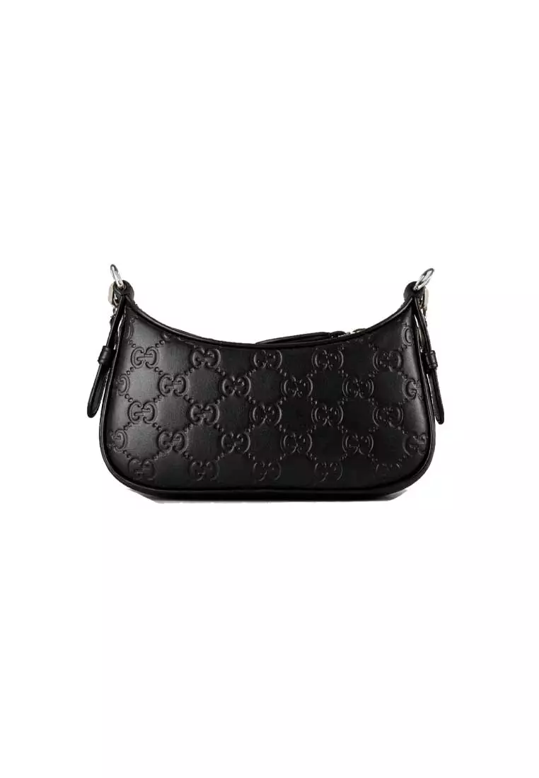 Women's GG Emblem Leather Mini Shoulder Bag Black 847091