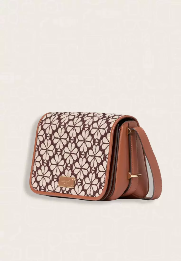 Kate Spade Spade Flower Jacquard Small Flap Crossbody Brown