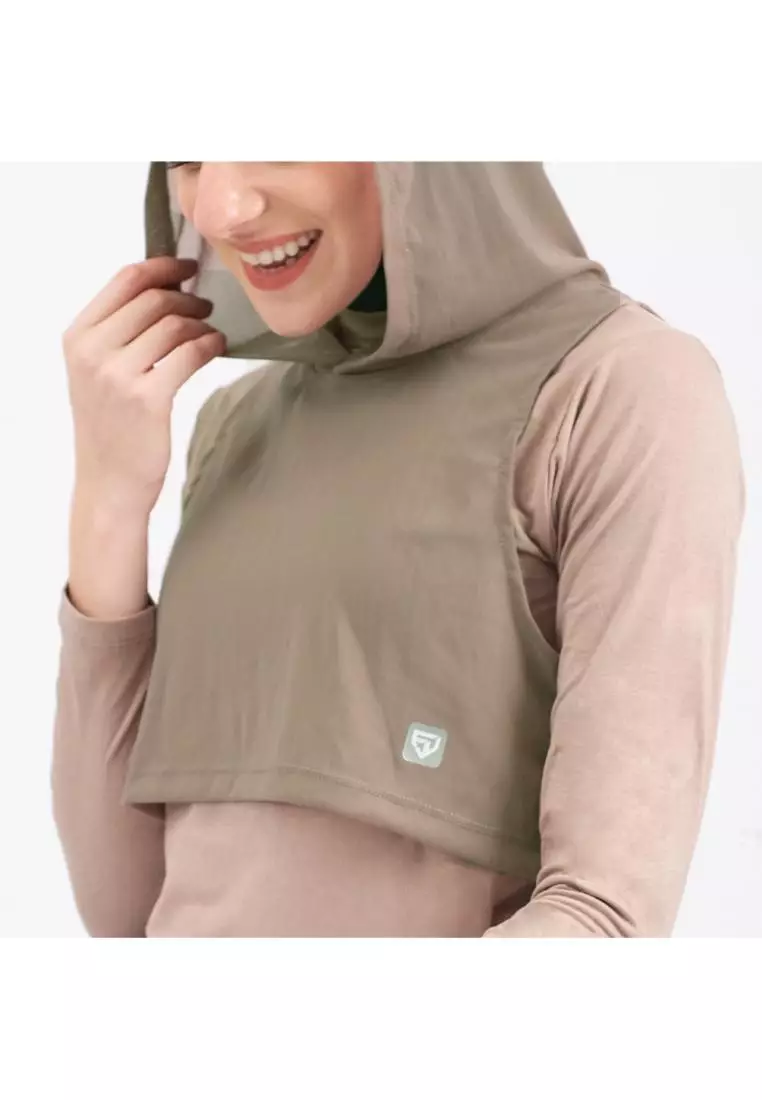 Fitwear - Tanktop Crop Jaring / Mesh / Sheer Olahraga ESTHER OUTER HOODIE CRP - KHAKI