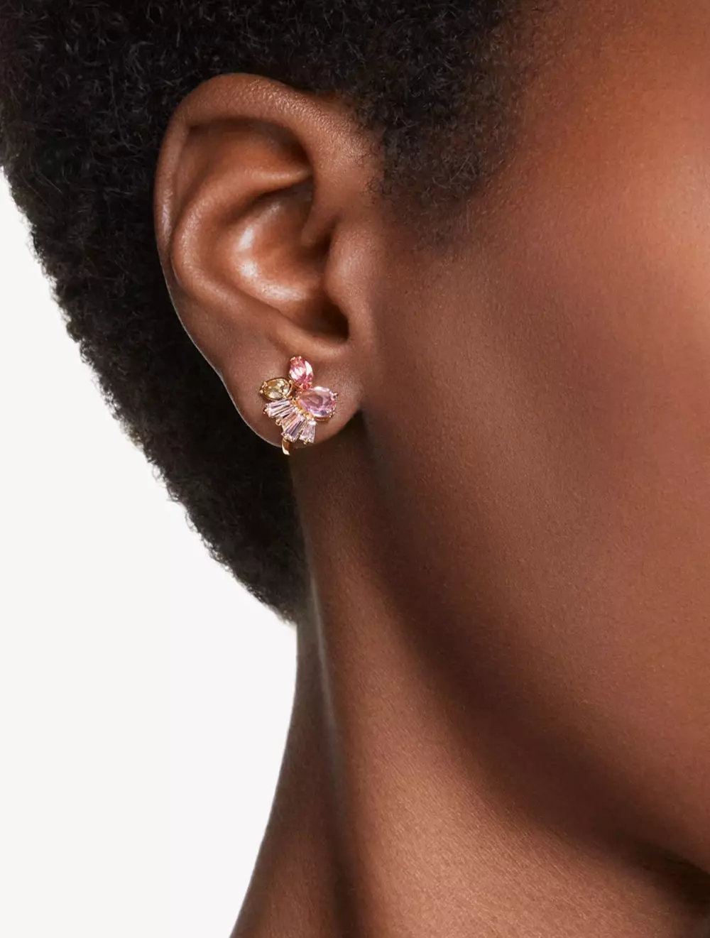 Gema Clip Earrings, Mixed Cuts, Flower, Pink, Gold-Tone Plated - Pink