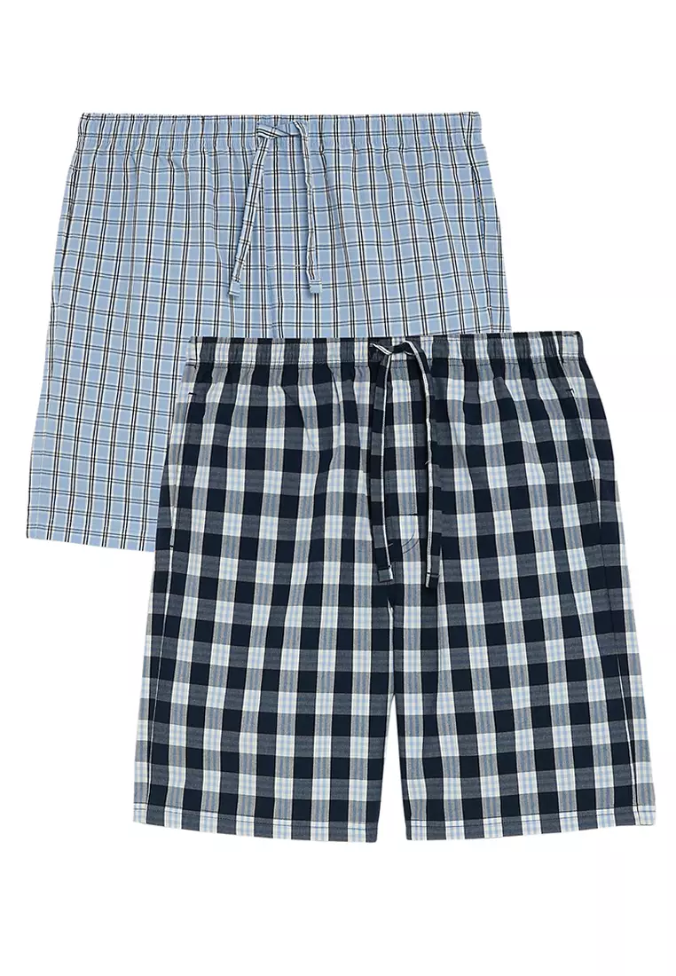 Jual Marks & Spencer 2pk Pure Cotton Checked Pyjama Shorts Original ...