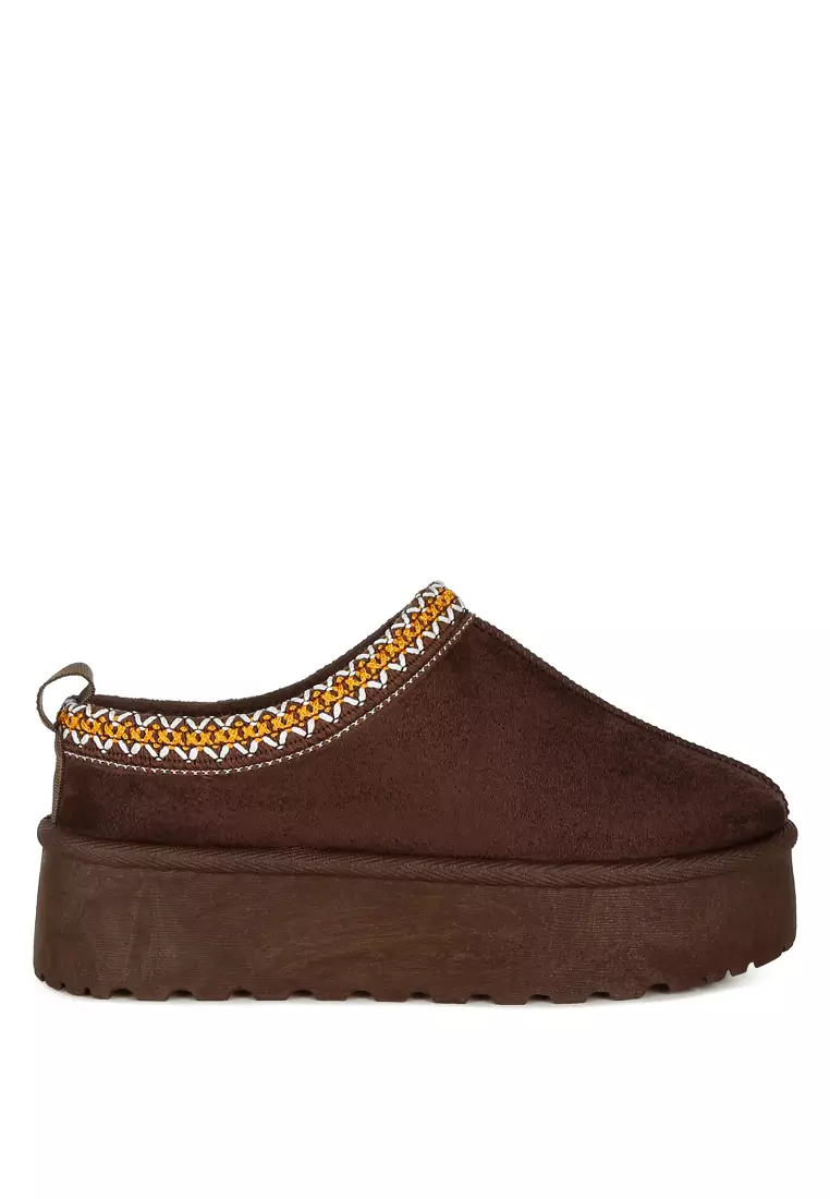 Embroidered Platform Classic Slip-On in Brown