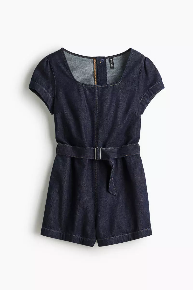 Belted denim playsuit