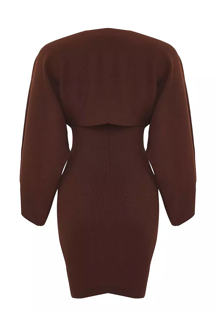 Brown Mini Knitwear Bolero-Dress Suit Twoaw25El00056